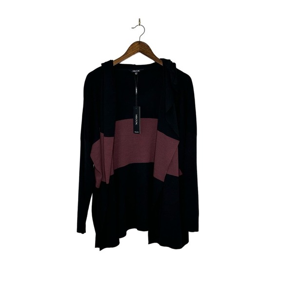Misook Size L/XL NWT Hooded Cardigan Sweater in Black and Maroon - Picture 1 of 5